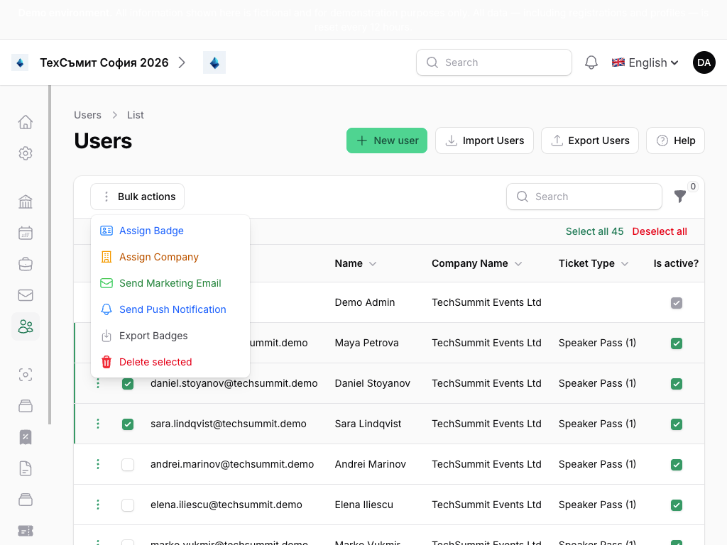 Bulk actions